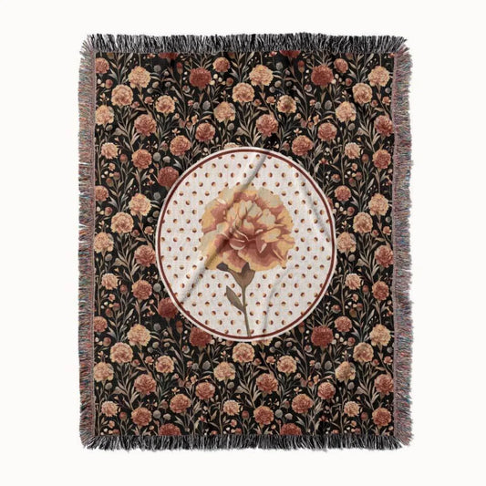 Carnation Flower Woven Throw Blanket, In Bloom Collection, Designed With Meaning