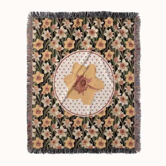 Daffodil Flower Woven Throw Blanket, In Bloom Collection, Designed With Meaning