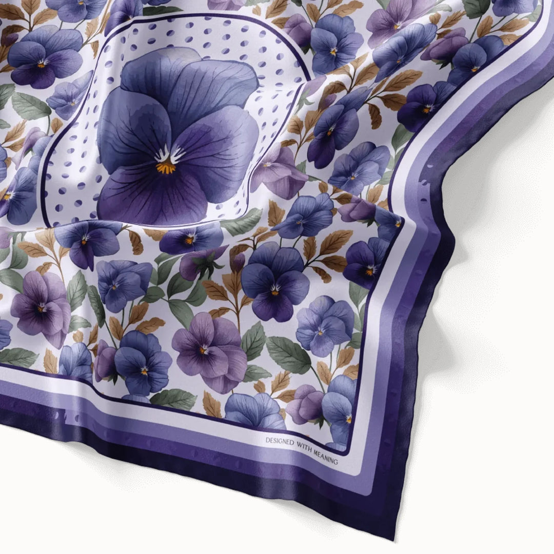Violet Flower Silk Scarf 90, Designed With Meaning