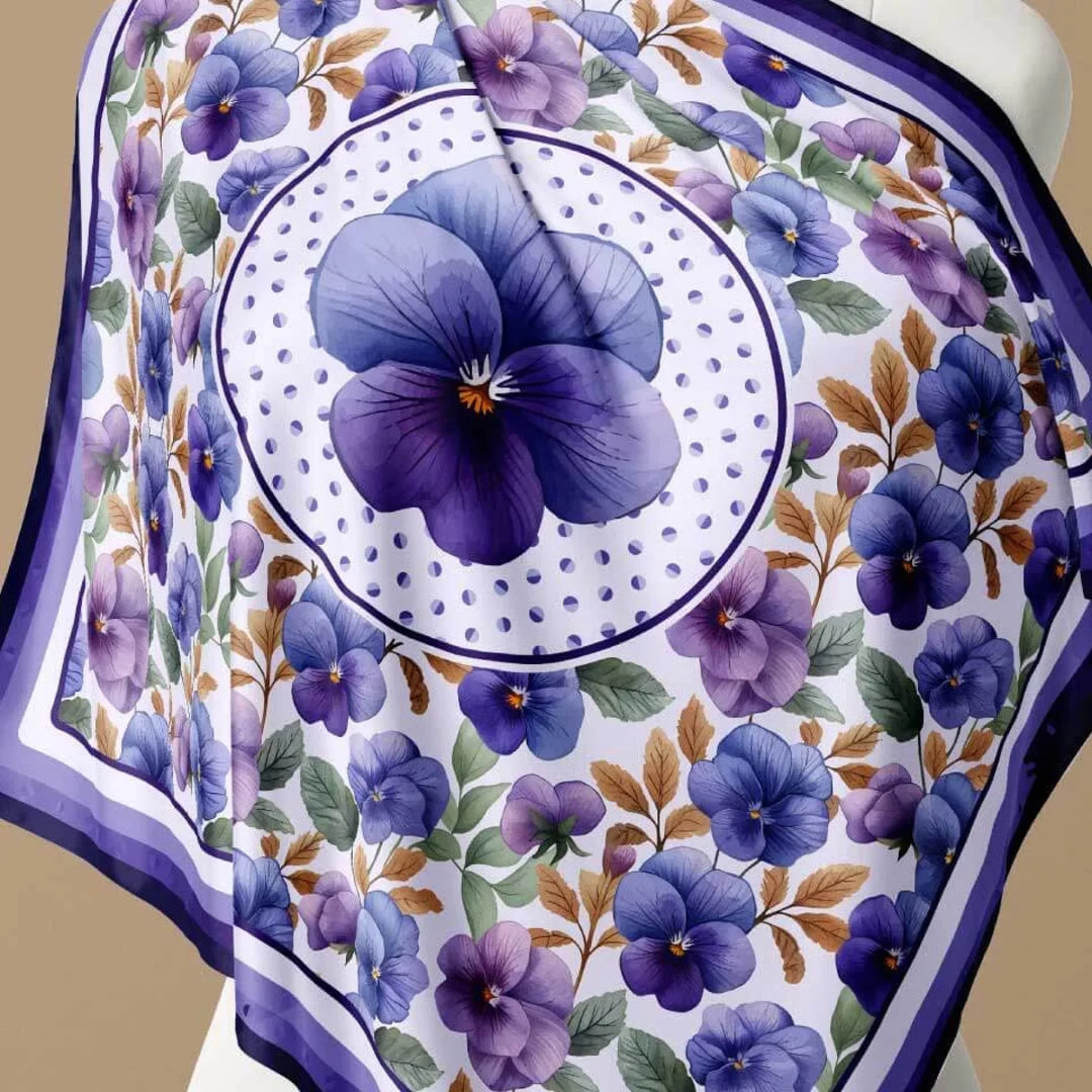 Violet Flower Silk Scarf 90, Designed With Meaning