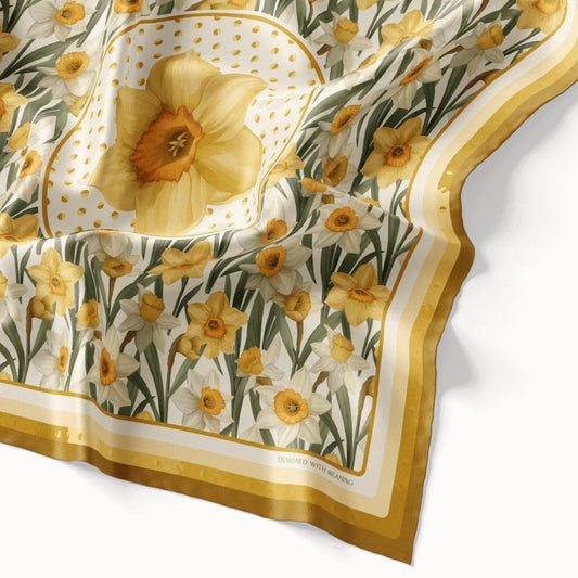 Daffodil Flower Silk Scarf 90, Designed With Meaning