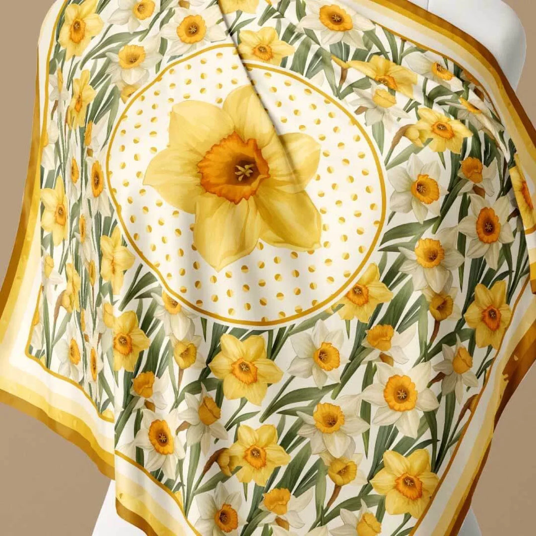Daffodil Flower Silk Scarf 90, Designed With Meaning