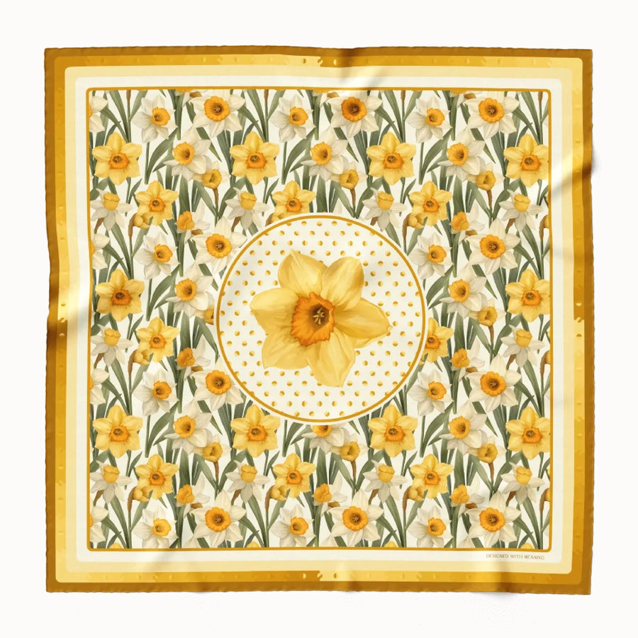 Daffodil Flower Silk Scarf 90, Designed With Meaning