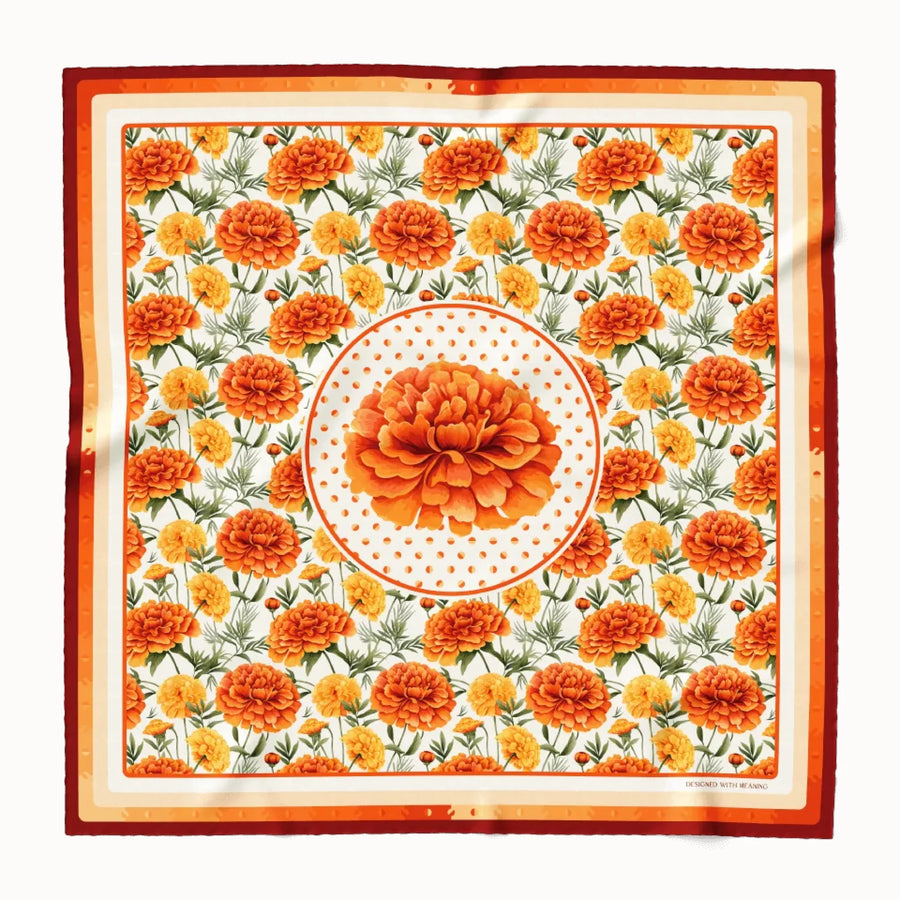 Marigold Flower Silk Scarf 90, Designed With Meaning