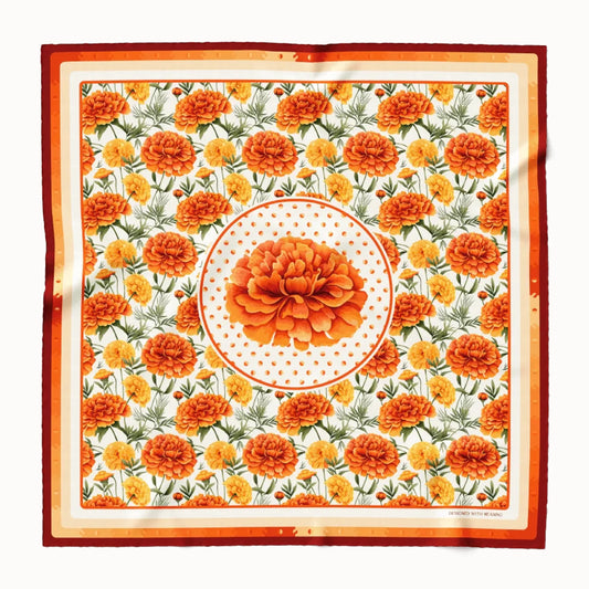 Marigold Flower Silk Scarf 90, Designed With Meaning