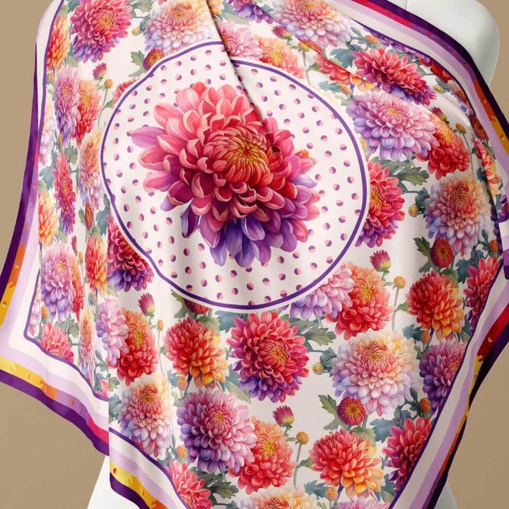Chrysanthemum Flower Silk Scarf 90, Designed With Meaning