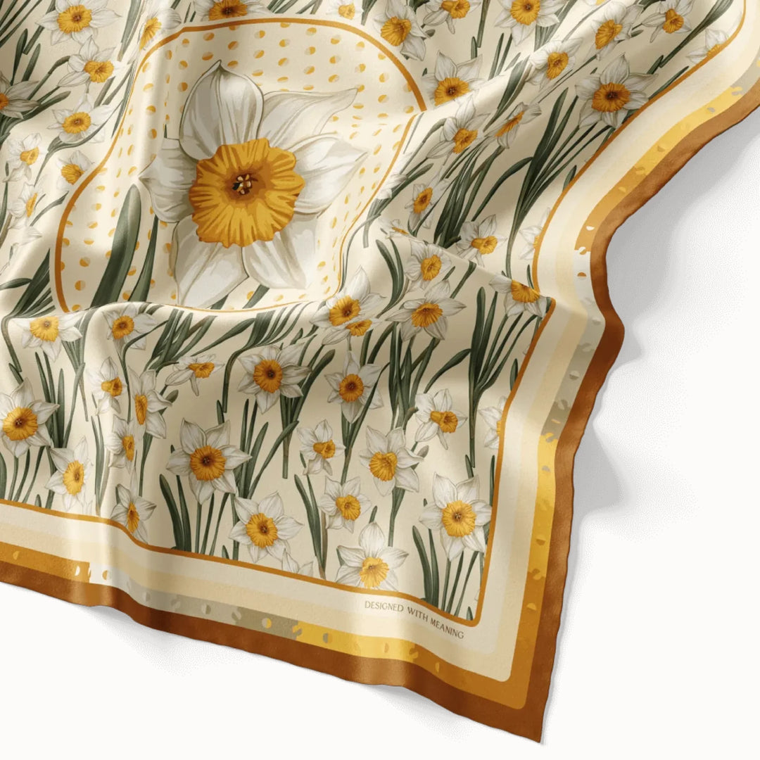 Narcissus Flower Silk Scarf 90, Designed With Meaning