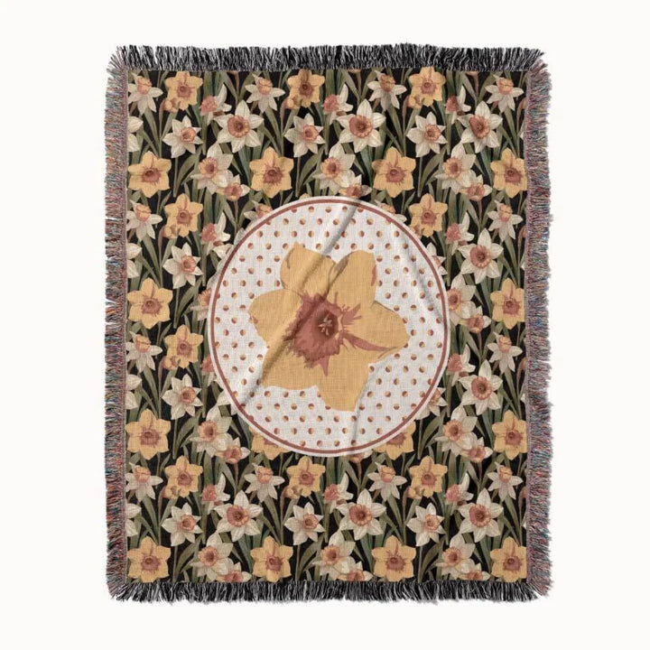 Daffodil Flower Woven Throw Blanket, In Bloom Collection, Designed With Meaning