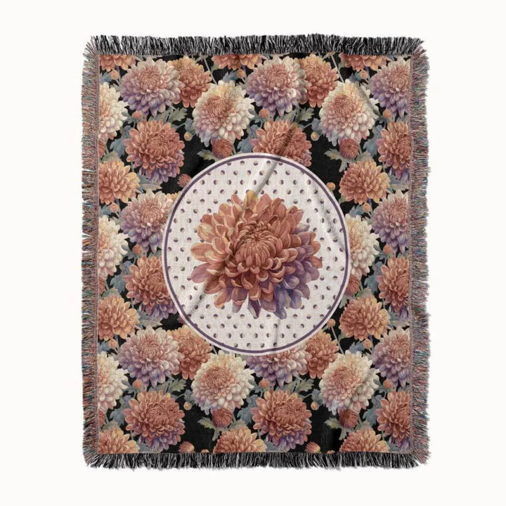 Chrysanthemum Flower Woven Throw Blanket, In Bloom Collection, Designed With Meaning