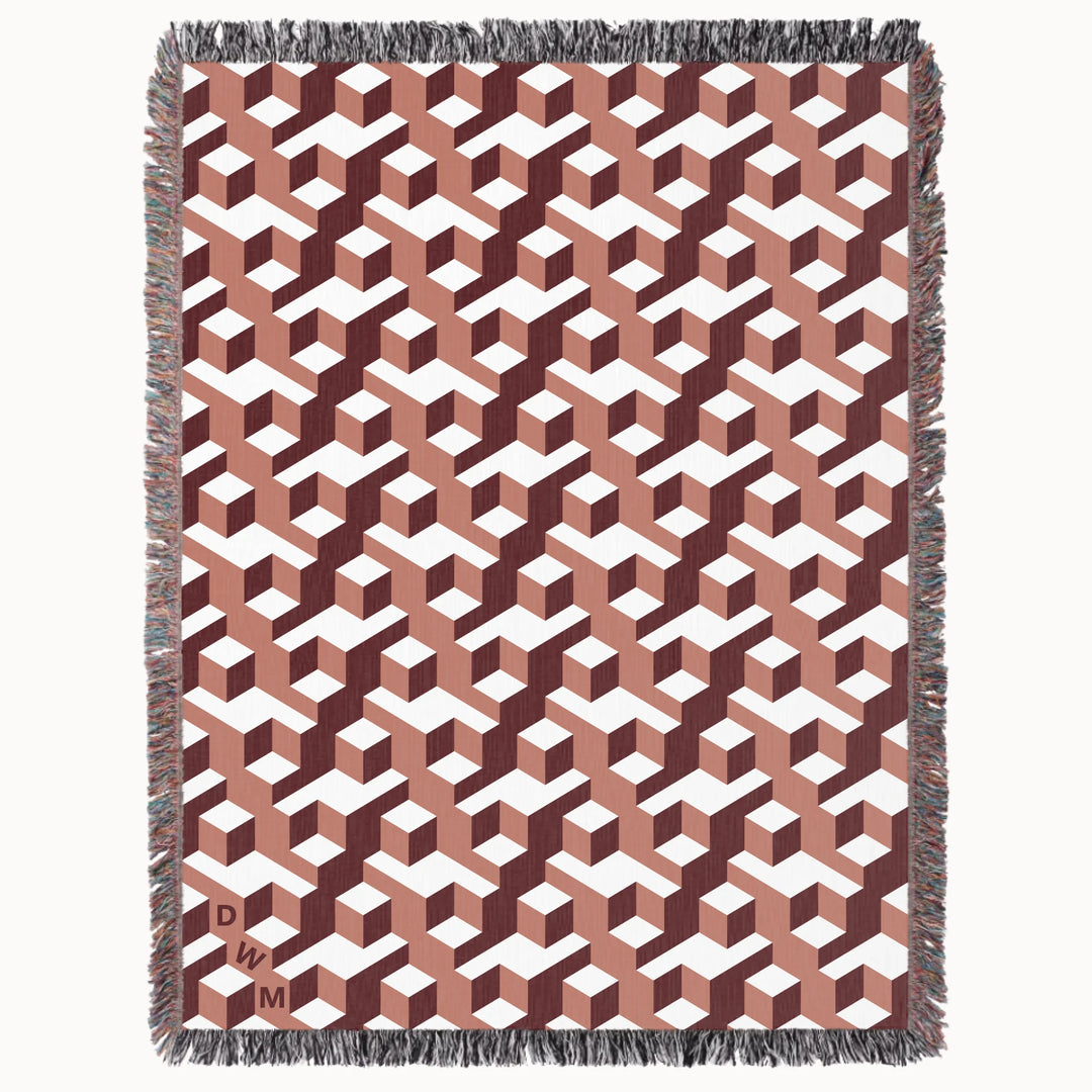 Aligned Designer Woven Throw Blanket, Clay and Garnet, Personalized Gift, Designed With Meaning