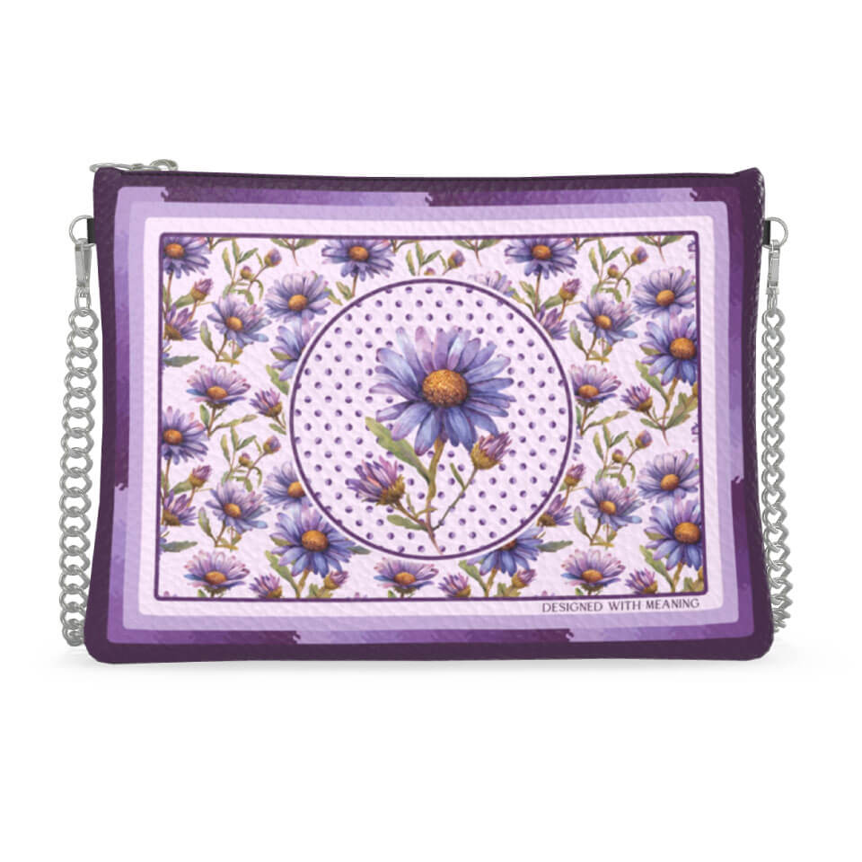 Aster Flower Zip Crossbody, Leather Handbag, Designed With Meaning