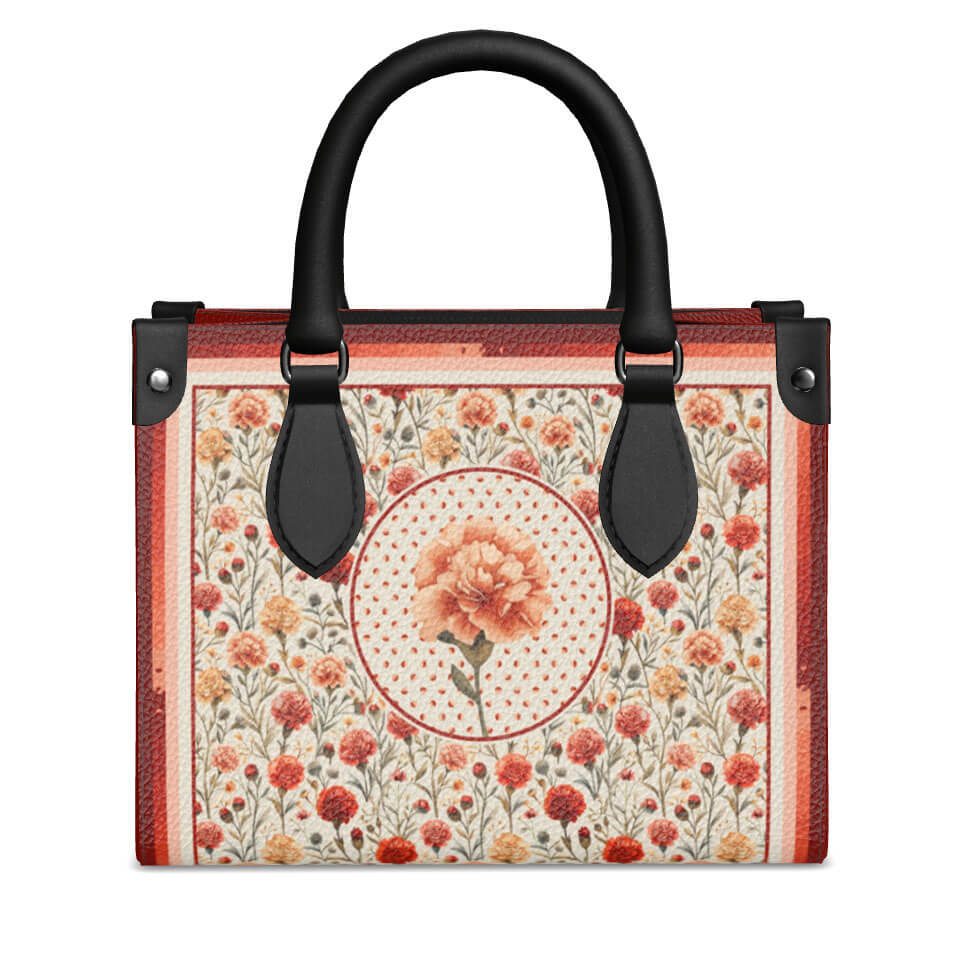 Carnation Flower Mini Shopper, Leather Handbag, Designed With Meaning