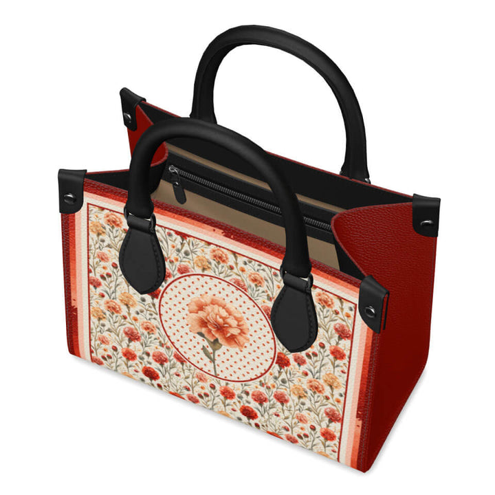 Carnation Flower Mini Shopper, Leather Handbag, Designed With Meaning