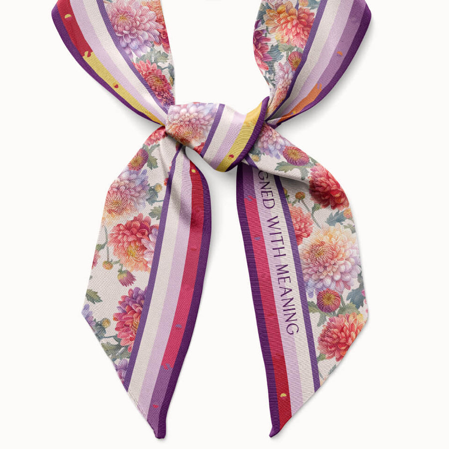 Chrysanthemum Flower Silk Ribbon Scarf, Designed With Meaning