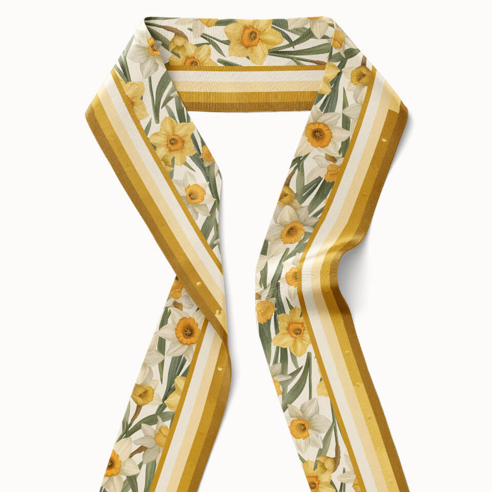 Daffodil Flower Silk Ribbon Scarf, Designed With Meaning