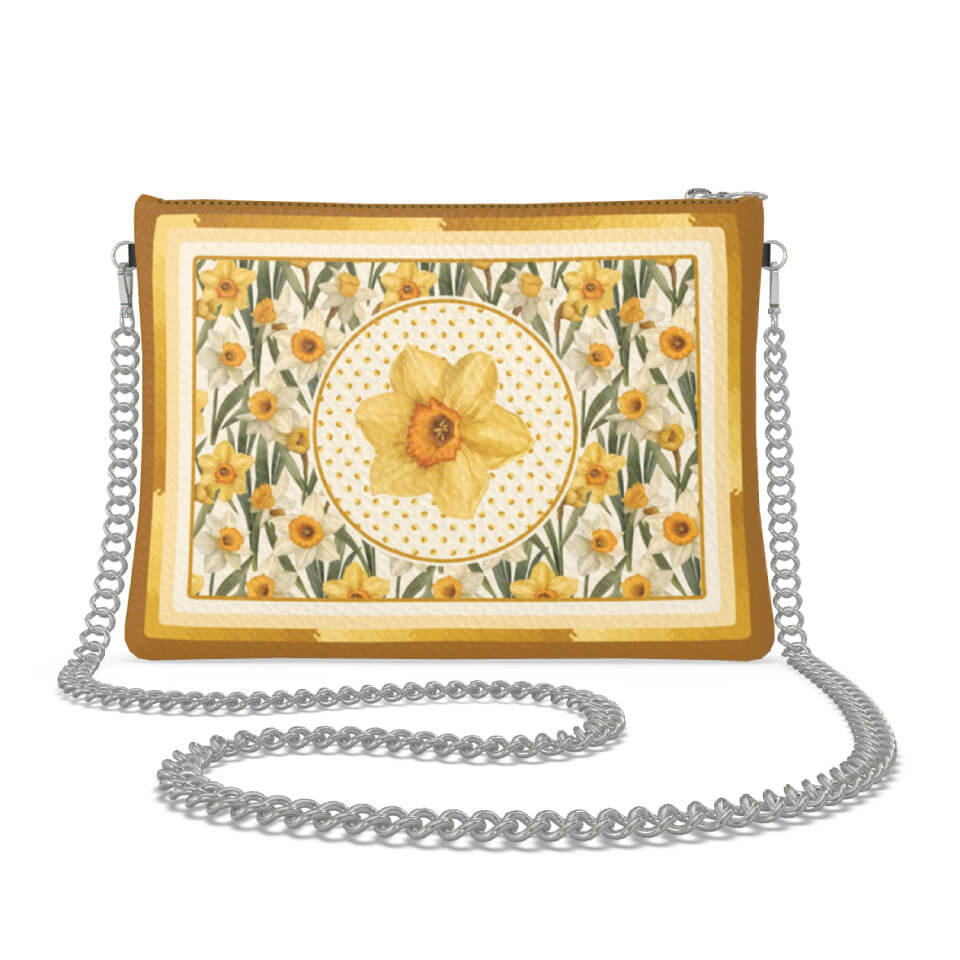 Daffodil Flower Zip Crossbody, Leather Handbag, Designed With Meaning