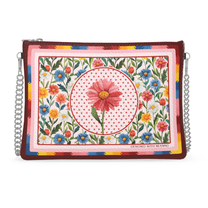 Daisy Flower Zip Crossbody, Leather Handbag, Designed With Meaning