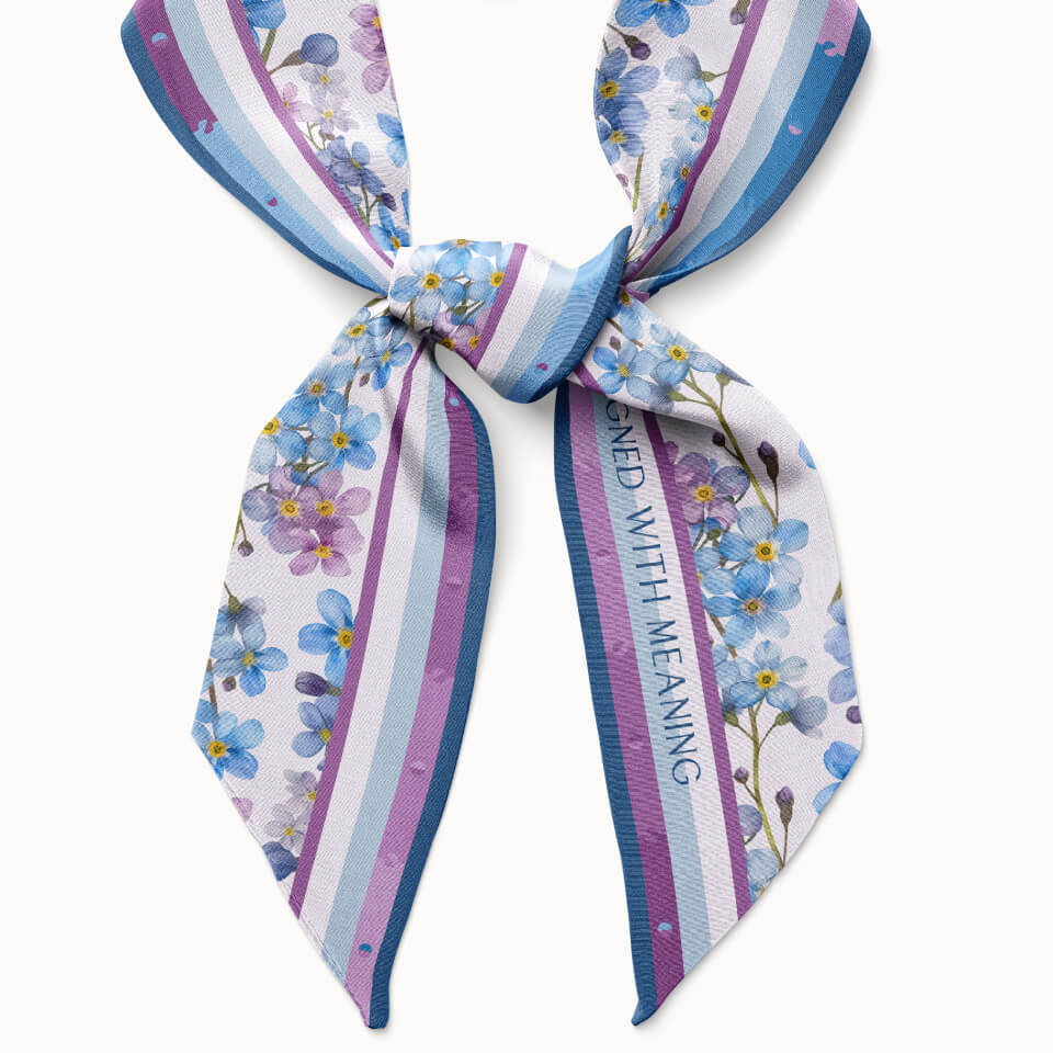 Forget-Me-Not Flower Silk Ribbon Scarf, Designed With Meaning