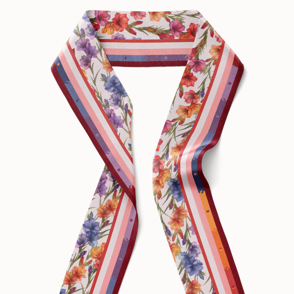 Gladiolus Flower Silk Ribbon Scarf, Designed With Meaning