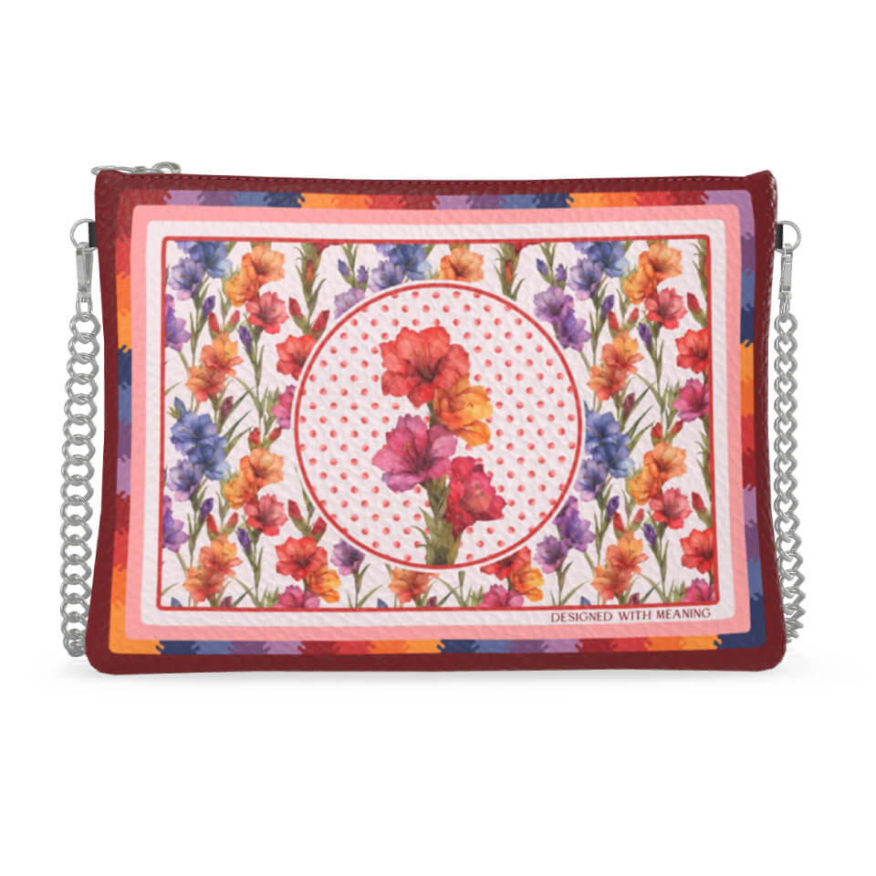 Gladiolus Flower Zip Crossbody, Leather Handbag, Designed With Meaning