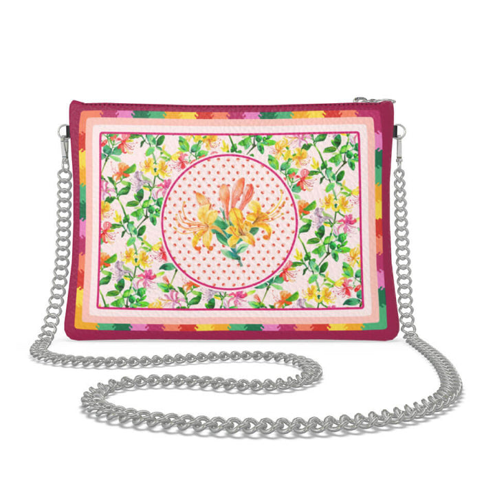 Honeysuckle Flower Zip Crossbody, Leather Handbag, Designed With Meaning
