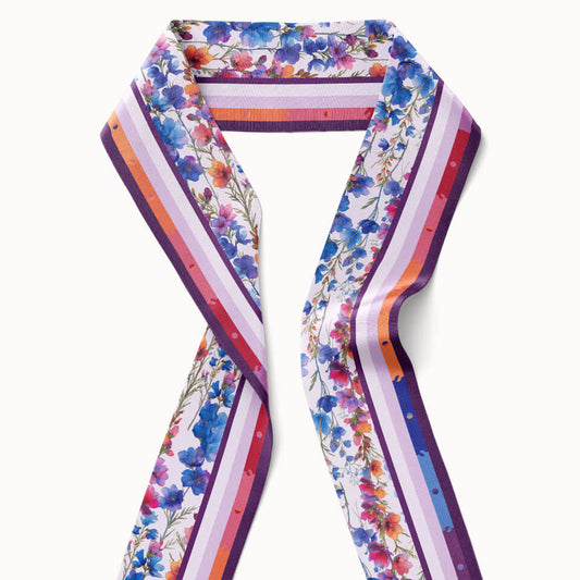Larkspur Flower Silk Ribbon Scarf, Designed With Meaning