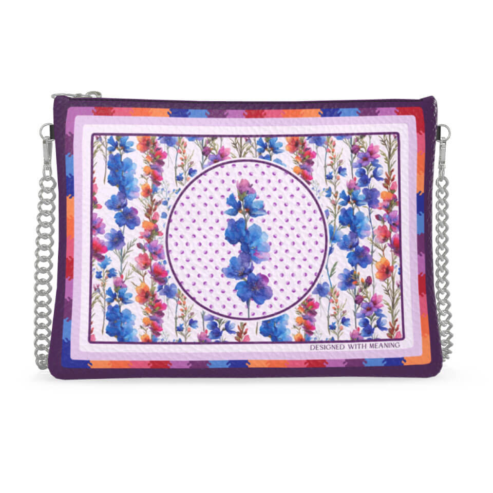 Larkspur Flower Zip Crossbody, Leather Handbag, Designed With Meaning