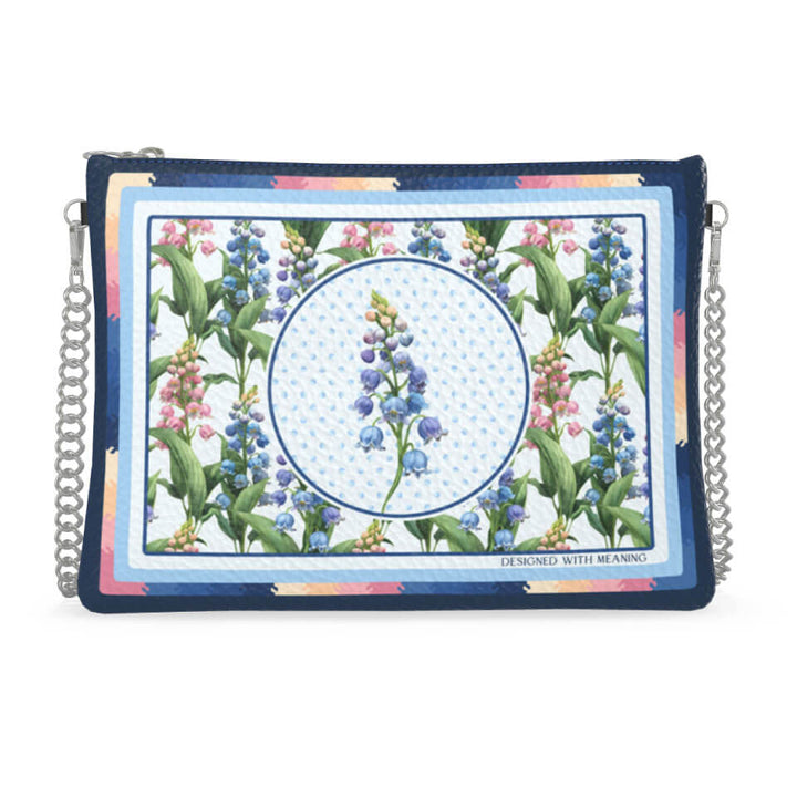 Lily of the Valley Flower Zip Crossbody, Leather Handbag, Designed With Meaning
