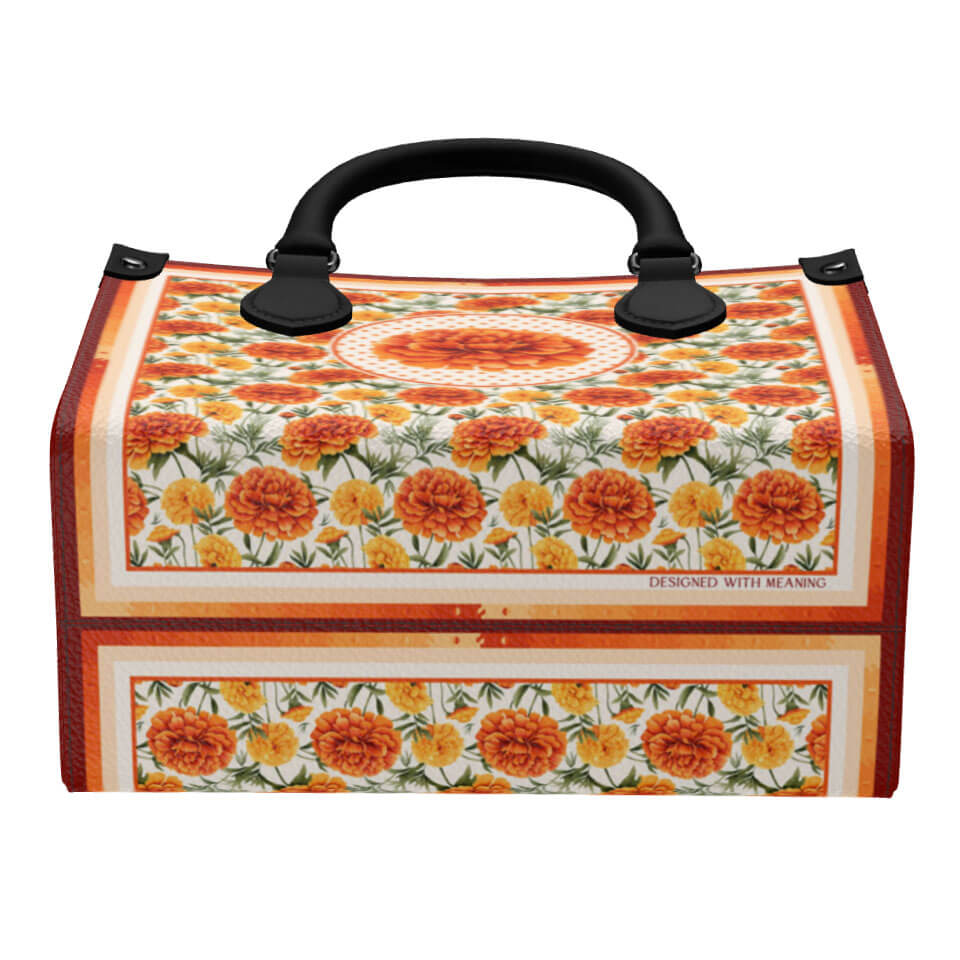 Marigold Flower Mini Shopper, Leather Handbag, Designed With Meaning