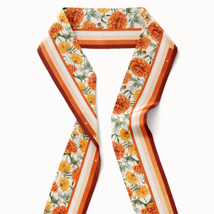 Marigold Flower Silk Ribbon Scarf, Designed With Meaning