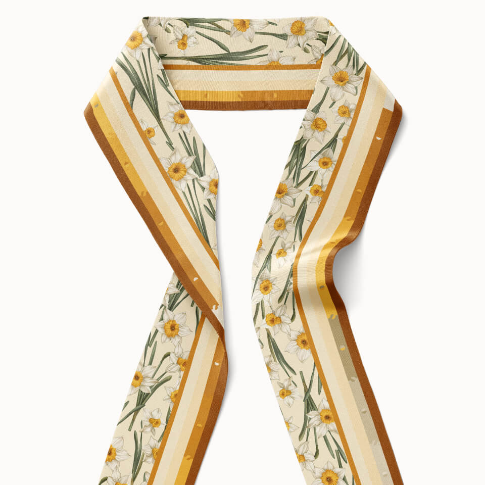 Narcissus Flower Silk Ribbon Scarf, Designed With Meaning
