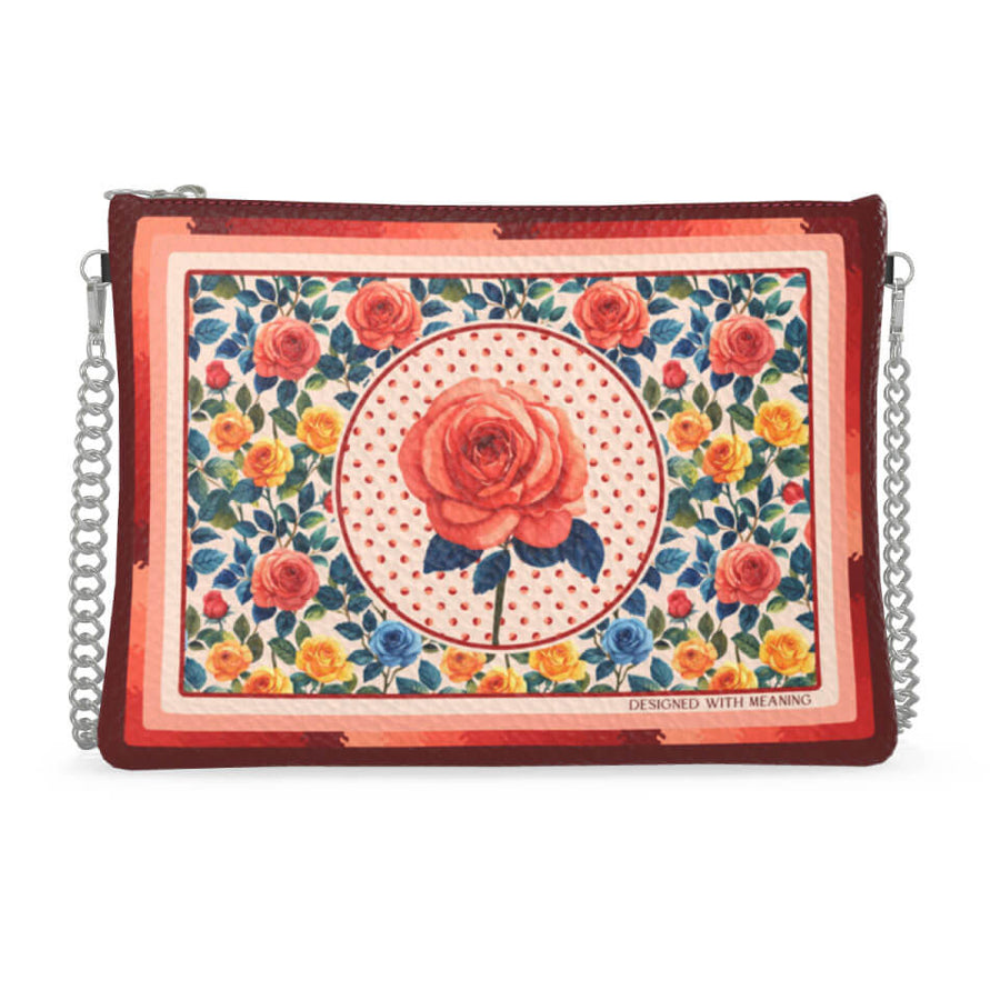 Rose Flower Zip Crossbody, Leather Handbag, Designed With Meaning