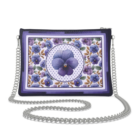 Violet Flower Zip Crossbody, Leather Handbag, Designed With Meaning